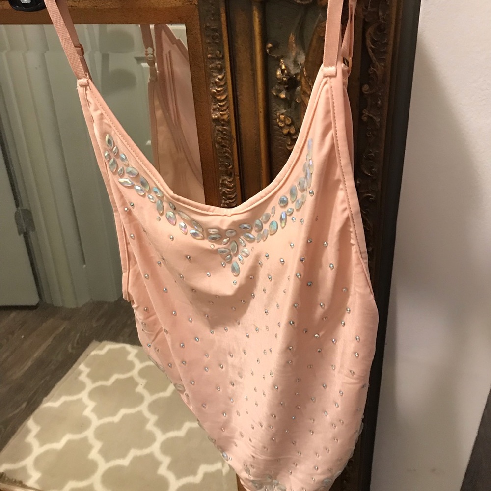 Jewel Embellished Nude Lined Bodysuit or Swimsuit